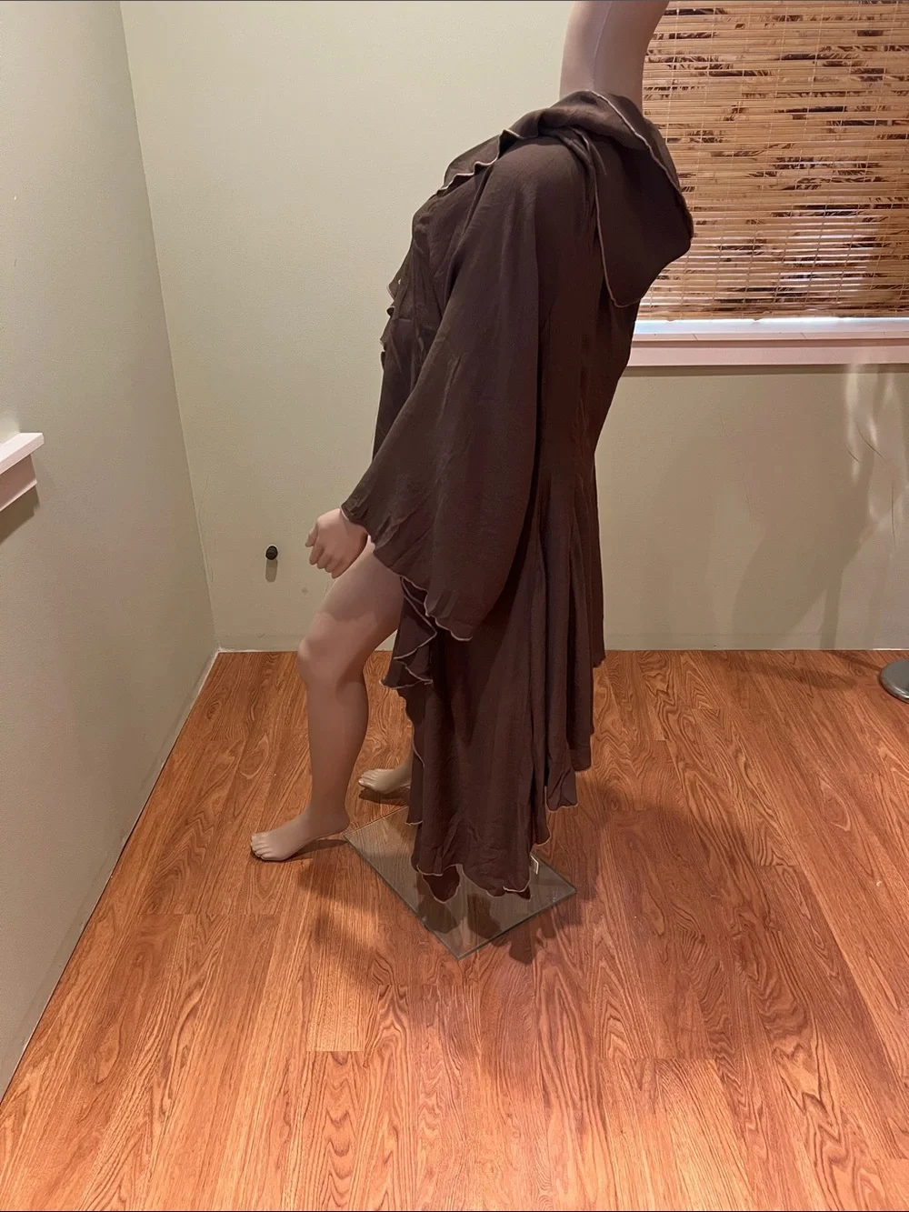 Brown Ruffled Duster Cover-Up Waterfall front Size L